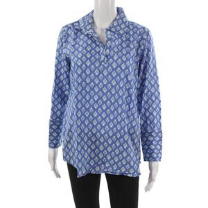 Madison Mathews Women Geometric Cotton Tunic Blouse Long Sleeve Size XS